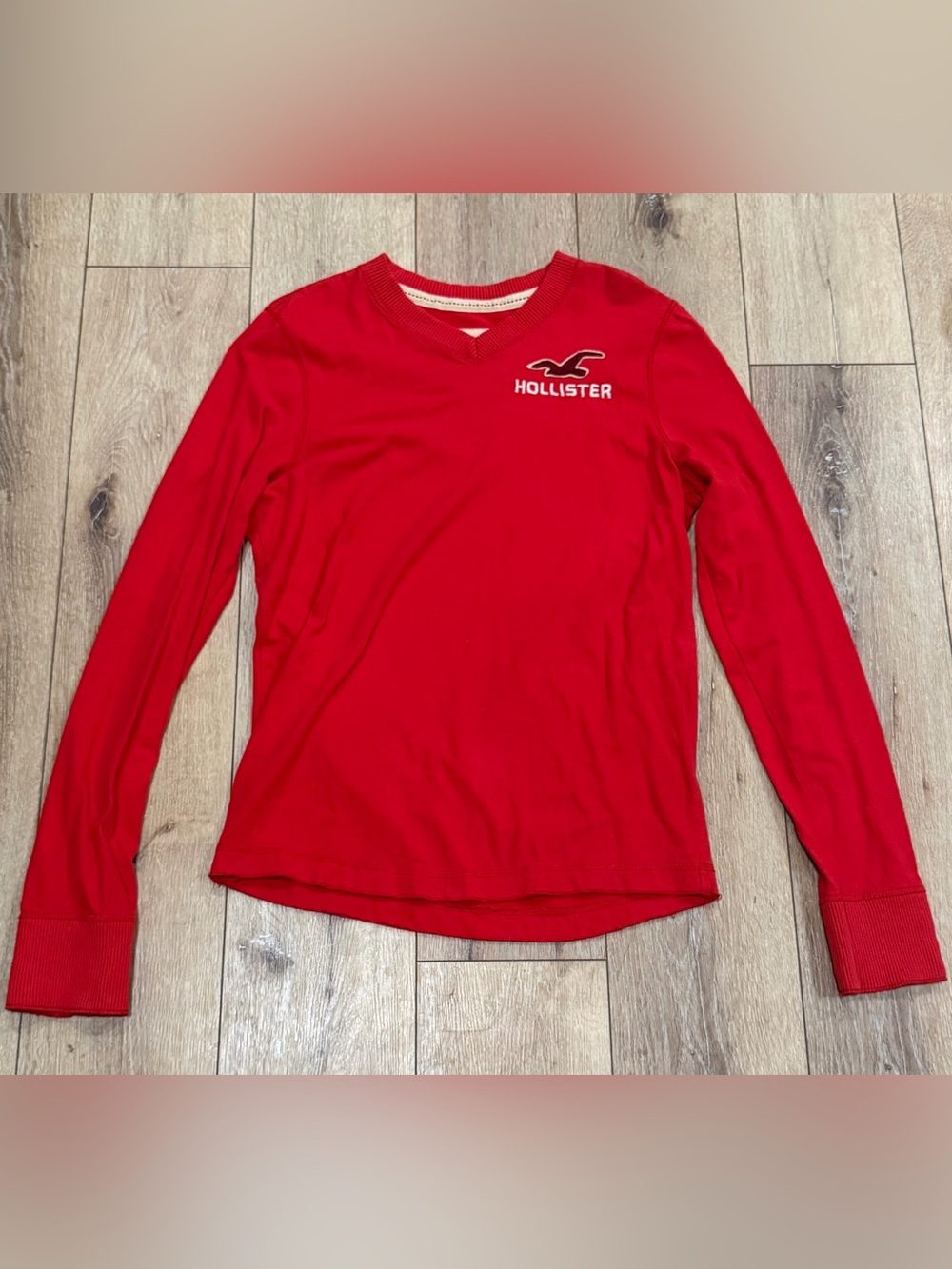 Y2K Hollister Men’s Red Logo Long Sleeve Tee Shirt size XL